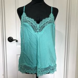 INC International Concepts Teal‎ Lace Trim Satin Camisole Racerback Top Medium